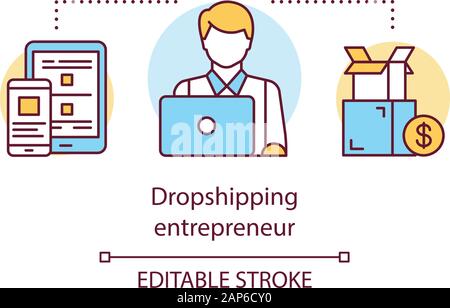 Dropshipping Unternehmer Konzept Symbol. Lieferung service Arbeitnehmer Idee dünne Linie Abbildung. Unternehmer Arbeiten am Laptop. Bestellung Paket. Vektor ist Stock Vektor