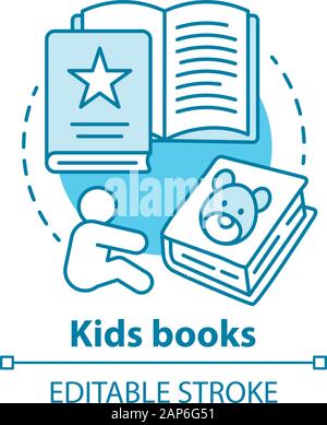 Kinder Bücher Konzept Symbol. Kinder Literatur Idee dünne Linie Abbildung. Märchen, Bilderbücher, Kind Gedichte. Bildung Vorschule Übungen. V Stock Vektor