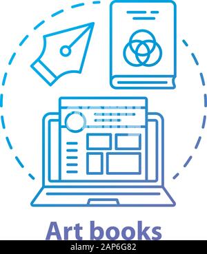 Kunst Bücher blau Konzept Symbol. Grafik Design Literatur Idee dünne Linie Abbildung. Schreiben Artikel, blog Inhalte erstellen. Social Media post Design. Stock Vektor