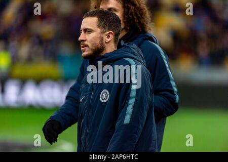Kiew - Mar 14, 2019: Eden Hazard 10. Dynamo Kiew - FC Chelsea London. UEFA Europa League. NSC Olympiyskiy Stadion Stockfoto