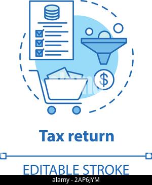 Steuererklärung blau Konzept Symbol. Einkommen Berechnung Idee dünne Linie Abbildung. Abfüllung in der Dokumentation. Revenue Accounting. Vektor isoliert Stock Vektor