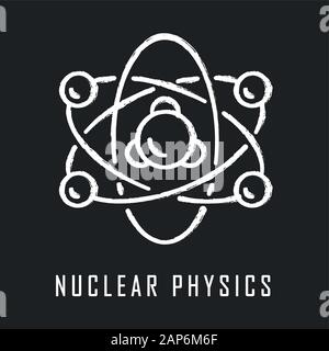 Kernphysik chalk Symbol. Atomare Struktur Modell. Elektronen, Neutronen und Protonen. Subatomare molekulare Teilchen. Atom core Elementen. Kernmaterie Stock Vektor