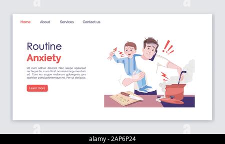 Routine Angst landing page Vektor Vorlage. Stress im Alltag website Schnittstelle Idee, Illustrationen. Alleinerziehend homepage Layout. Haushalt wor Stock Vektor
