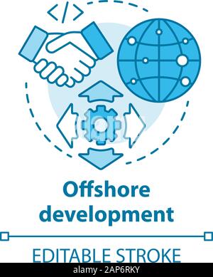 Offshore Entwicklung Konzept Symbol. Rekrutierung von Freelancern aus aller Welt. Internationale IT-Unternehmen Idee dünne Linie Abbildung. Vektor iso Stock Vektor