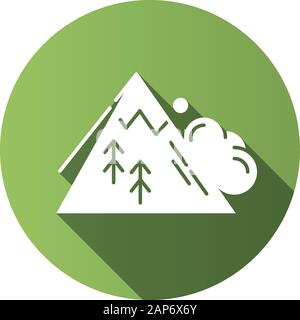 Lawine grünen, flachen Design lange Schatten glyph Icon. Plötzliche Bergsturz. Unerwartete snowslide, Erdrutsch. Masse von Schnee und Eis nach unten fallen. Stock Vektor