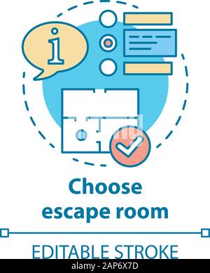 Escape Raumkonzept Symbol wählen. Quest Typ Idee wählen Sie dünne Linie Abbildung. Wahl der Strategie Spiel. Vergleich von Informationen und die Entscheidung. Ve Stock Vektor