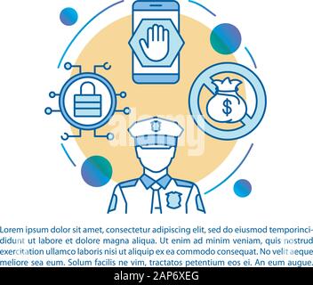 Scam Prävention Artikel Seite vektor Vorlage. Betrug und Kriminalität schutz Broschüre Broschüre Design Element mit linearen Symbolen. Stoppen illegalen Aktionen. Stock Vektor