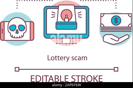 Lotterie scam Konzept Symbol. Fortune Spiele Idee dünne Linie Abbildung. Spiel des Zufalls betrug. Fake Lottogesellschaften. Geld zu verlieren. Spam Nachricht. Vektor i Stock Vektor