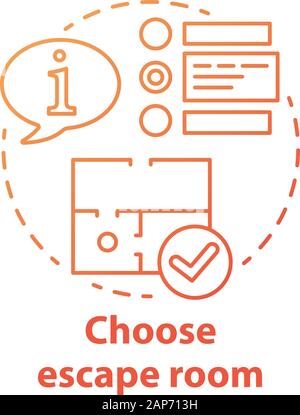 Escape Zimmer roten Gradienten Konzept Symbol wählen. Quest Typ Idee wählen Sie dünne Linie Abbildung. Wahl der Strategie Spiel. Vergleich von Informationen und Stock Vektor