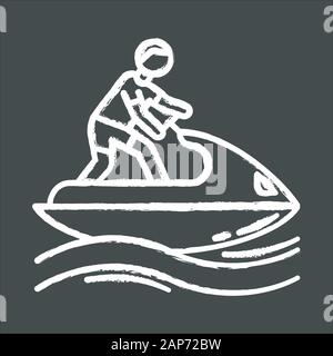 Jetski chalk Symbol. Im Sommer. Jet Ski fahren. Mann auf dem Wasser Scooter. Wassersport, extreme und gefährliche Art von Sport. Freizeit Outdoor ac Stock Vektor