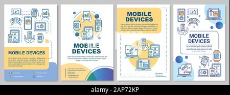 Mobile Geräte Broschüre Vorlage. Drahtlose Technologie. Flyer, Broschüre, Prospekt drucken, Cover Design, lineare Abbildungen. Vektor Seitenlayouts für maga Stock Vektor
