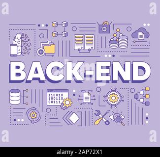 Back-end-wort Konzepte Banner. Datenbank Programmierung. Web-anwendungen Entwicklung. Präsentation, Website. Isolierte schrift Typografie Idee mit der Zeile Stock Vektor