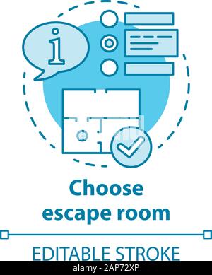 Escape Raumkonzept Symbol wählen. Quest Typ Idee wählen Sie dünne Linie Abbildung. Wahl der Strategie Spiel. Vergleich von Informationen und die Entscheidung. Ve Stock Vektor