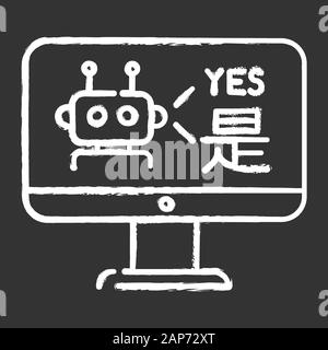 Language Translation Service chalk Symbole. Mehrsprachige chatbot. Desktop Instant online-Übersetzer. Künstliche Intelligenz. Automatisierte interpre Stock Vektor