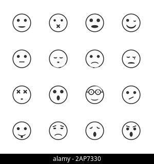 Smile Icons. Satz von Outline Emoji Icons. Verschiedene emotionale Ausdrücke Stock Vektor