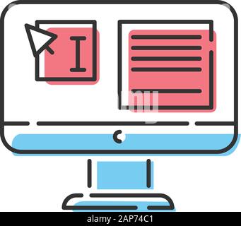 Website Lokalisierung, DTP-Service Farbe Symbol. Text bearbeiten, Fehlerkorrektur. Dokument Seitenlayout. Grafische Aufbereitung. Lokalisierung von Websites. Isola Stock Vektor