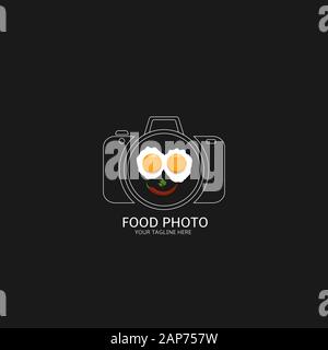 Essen foto Symbol. Kamera Symbol mit Omelett, Rührei mit roter Chili Pfeffer Stock Vektor