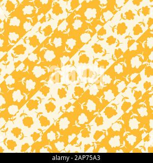 Weißen Streublümchen allover floral Silhouetten Vektor nahtlose Muster. Einfache kleine Hand gezeichnete Blumen mit Stängel, Streifen elegante abstrakte weißen Blüten auf Y Stock Vektor