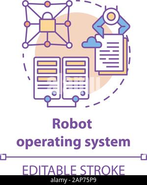 Roboter Betriebssystem Konzept Symbol. Robotik gesichert software Idee dünne Linie Abbildung. Informationen Technologien und innovative Programmierung. Vecto Stock Vektor