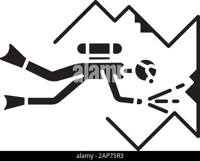 Höhlentauchen glyph Icon. Wassersport, extreme Sportart. Die Erkundung der unterseeischen Natur und Tierwelt. Sommer Urlaub und Hobby. Silhouette symb Stock Vektor