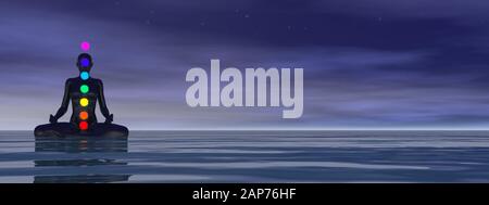 Frau meditiert und chakra Farben bei Nacht - 3D Rendern Stockfoto