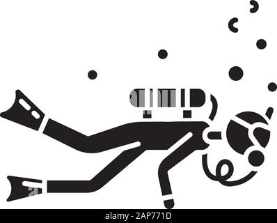 Tauchen glyph Icon. Wassersport, extreme Unterwasser Art Sport. Freizeit Outdoor Aktivität und Hobby. Schnorcheln. Silhouette Symbol. Negative Stock Vektor