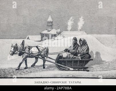 Westsibirische Tataren. Gravur des 19. Jahrhunderts. Stockfoto