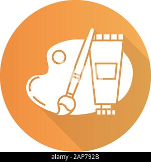 Kunst und Handwerk gelb flache Bauweise lange Schatten glyph Icon. Farbe, Pinsel und Paletten. Zubehör für das kreative Hobby. E Commerce Department, online shoppin Stock Vektor