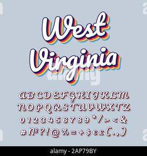 West Virginia vintage 3d Vektor Schriftzug. Retro bold Font, Schrift. Pop Art stilisierten Text. Old School Style Buchstaben, Zahlen, Symbolen pack. 90 s Poste Stock Vektor