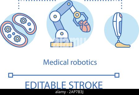 Medizinische Robotik Konzept Symbol. Op-Roboter. Computer Technologie im Gesundheitswesen. Biotechnologie in der Medizin Idee dünne Linie Abbildung. Vektor isolat Stock Vektor