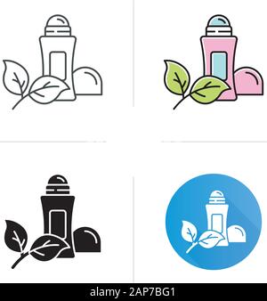 Natürliche Deoroller Symbol. Hypoallergen Antitranspirant. Körperpflege. Hygiene. Aluminium-frei. Bio Kosmetik. Flache Bauweise, linear Stock Vektor
