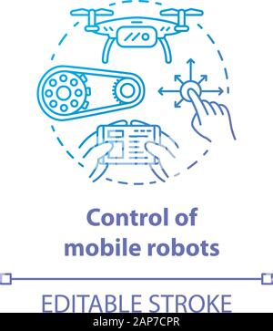Steuerung von mobilen Robotern blauen Gradienten Konzept Symbol. Bewegung im Abstand Idee dünne Linie Abbildung. Software und Controller für Drohnen, Geräte. Vec Stock Vektor