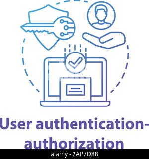 Benutzerauthentifizierung - berechtigungskonzept Symbol. Software Development Kit Idee dünne Linie Abbildung. Verschlüsselung der Daten. Schutz der Privatsphäre. Anwendung Stock Vektor