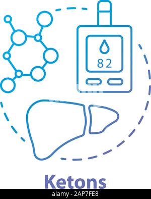 Ketonen blauen Gradienten Konzept Symbol. Keto Diät Idee dünne Linie Abbildung. Ketonkörper, Moleküle. Leber, Stoffwechsel. Ketoazidose, Ketose, healthca Stock Vektor