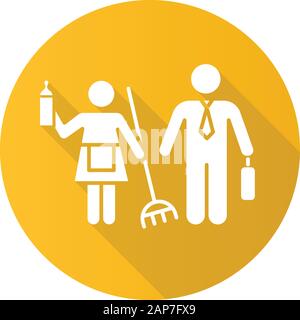 Geschlechterstereotypen gelb flache Bauweise lange Schatten glyph Icon. Weibliche und männliche inländischen, Arbeit leben. Frau, Mann Menschenrechte. Gemeinsame Verantwortung. Uhr Stock Vektor