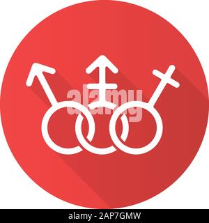 Transgender Menschen Gleichstellung rote flache Bauweise lange Schatten glyph Icon. Weiblich, Männlich Menschenrechte. Trans menschliche Toleranz. Geschlecht schildern. Transsexuelle, Inter Stock Vektor