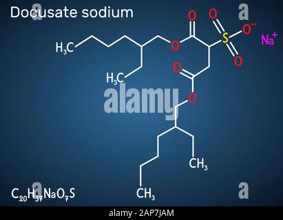 Docusate, dioctyl Sulfosuccinat, Docusat-natrium, C20H37NaO7S Molekül, ist ein Hocker Weichmacher für die Behandlung der Verstopfung als gemeinsame Abführmittel. S Stock Vektor