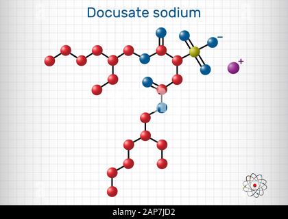 Docusate, dioctyl Sulfosuccinat, Docusat-natrium, C20H37NaO7S Molekül, ist ein Hocker Weichmacher für die Behandlung der Verstopfung als gemeinsame Abführmittel. S Stock Vektor