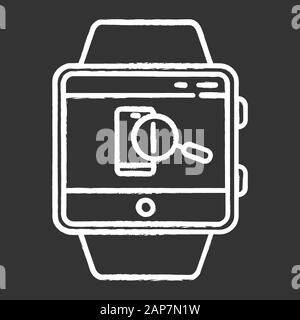 Hier finden Sie smartwatch Funktion chalk Symbol. Mit der Position von Gerät und Bildschirm sperren, ertönt. Fitness Armband Fähigkeit moderne Gerät feat Stock Vektor