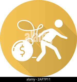 Schwere Kreditkarte Schuld gelb flache Bauweise lange Schatten glyph Icon. Mortrage, Darlehen Gewicht. Persönliche bunkrapcy Risiko. Darlehen für schlechte Gutschrift. Geld Verlust dan Stock Vektor