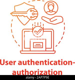 Benutzerauthentifizierung - berechtigungskonzept Symbol. Software Development Kit Idee dünne Linie Abbildung. Verschlüsselung der Daten. Schutz der Privatsphäre. Anwendung Stock Vektor