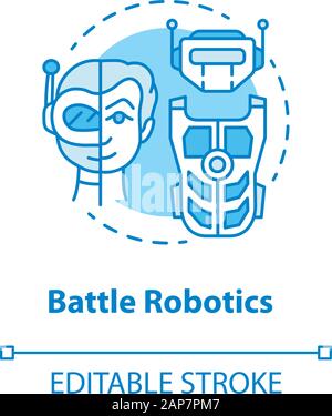 Schlacht Robotik blau Konzept Symbol. Transformatoren Idee dünne Linie Abbildung. Arten von Robotern, Klassifizierung. Computer Maschine bekämpfen, kämpfen. Vecto Stock Vektor