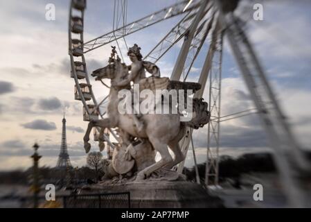 Impressionistischer Blick auf das Pariser Rad vom Jardin de Tulleries Stockfoto