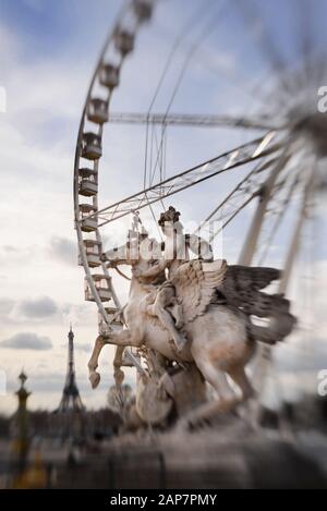 Impressionistischer Blick auf das Pariser Rad vom Jardin de Tulleries Stockfoto