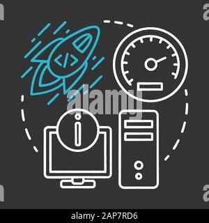 Symbol für das Kreidekonzept für Perfomance Testing. Thin Line Illustration der Idee zur Softwareentwicklung. Anwendungsprogrammierung. Effiziente Bedienung und Arbeitsabläufe Stock Vektor