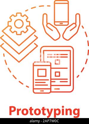 Prototyping Konzept Symbol. Software Development tools Idee dünne Linie Abbildung. Mobile Device App Programmierung. Reaktionsschnelle Anwendung Design. Zutr. Stock Vektor