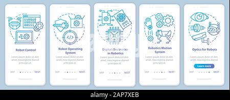 Robotik Kurse Onboarding mobile App Seite Bildschirm vektor Vorlage. Roboter Lernen und Entwicklung. Exemplarische Vorgehensweise website Schritte mit linearen illustratio Stock Vektor