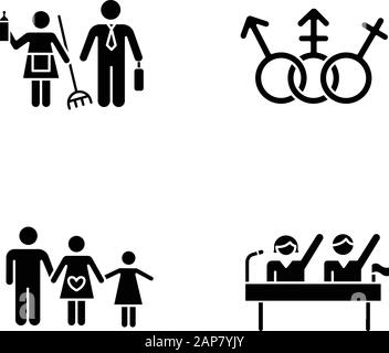 Symbole für Gleichstellungs-Glyphe festgelegt. Politische Rechte. Transgender-Leute, LGBTQ-Community. Weiblich, männlich, trans-Zeichen. Geschlechterstereotypen. Familienplanung. S Stock Vektor