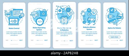 Robotik Kurse Onboarding mobile App Seite Bildschirm vektor Vorlage. Roboter Lernen und Entwicklung. Exemplarische Vorgehensweise website Schritte mit linearen illustratio Stock Vektor
