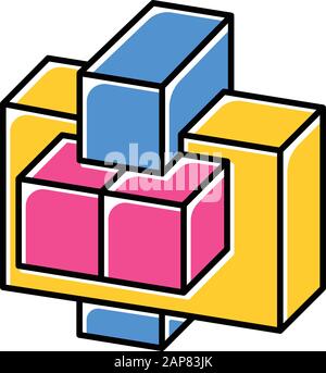 Symbol für die Farbe des Puzzles. Verbundene Teile. Versuch und Fehler, zusammengespieltes Spiel. Mentale Bewegung. Einfallsreichtum testen. Hirn-Teaser. Problemlösung. Stock Vektor